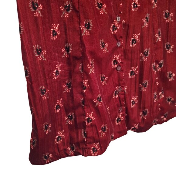 Obey Size M Dress Rouge Mini Floral Crinkle Velvet Button Front Ox Blood Red - Picture 8 of 12